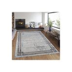 Raschel Carpet Kahverengi Çerçeveli Gri Bej Oturma Odası Salon Halısı, 100 x 200