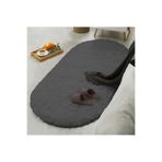Raschel Carpet Oval Kesme Yolluk Kaymaz Taban Kalın Yumuşak Peluş Halı Özel Taban Koyu Gri, 80 x 100