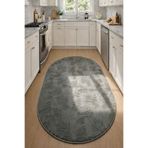 Raschel Carpet Yıkanabilir Oval Elips Leke Tutmaz Emboss Bohem Koyu Gri Mutfak Halısı Özel Seri Kaymaz Taban Halı