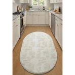Raschel Carpet Yıkanabilir Oval Elips Leke Tutmaz Emboss Bohem Krem Mutfak Halısı Özel Seri Kaymaz Taban Halı