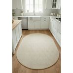 Raschel Carpet Yıkanabilir Oval Elips Leke Tutmaz Yaprak Emboss Krem Mutfak Halısı Özel Seri Kaymaz Taban Halı