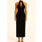 rashera NUITON Choker Detaylı Halter Yaka Sırt Dekolteli Uzun Abiye Elbise (Siyah)