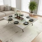Ratemo Beyaz Renk Katlanır Metal Ayaklı Yer Sofrası 89X119 Cm Modern Dikdörtgen Çok Amaçlı Masa