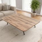 Ratemo Mobilya Ahşap Renk Oval Kenar Yer Sofrası, 6 Kişilik Ahşap Renk Masa, Metal Ayaklı Yemek Masası 119X89 cm