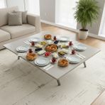 Ratemo Mobilya Ratemo Katlanır Metal Ayaklı Yer Sofrası 89X119 cm – Modern Dikdörtgen Çok Amaçlı Masa – Beyaz - 89 x 119 cm