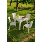 Rattan 80x80 Camsız Beyaz Masa / 4 Adet Rattan Kolsuz Sandalye Takımı Beyaz