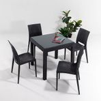 Rattan Camlı 80x80 Masa Takımı 4 Kolsuz Sandalye Antrasit Bahçe Balkon Teras Antrasit