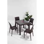 Rattan Camlı 80x80 Masa Takımı 4 Kolsuz Sandalye Kahve Bahçe Balkon Teras Kahve