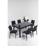 Rattan Camlı 90x150 Bahçe&balkon&teras Masa Seti - Antrasit Gri