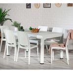 Rattan Dikdörtgen Beyaz Masa Takımı 1 Masa + 6 Sandalye Bahçe Balkon Teras Beyaz