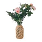 Rattan Kapaklı BestAlice Cam Çiçek Vazo, Boho Cam Vazo, Rattan Vazo, Çiçek Tomurcuk Vazo Çiçek Düzenlemeleri için Yuvarlak Dekoratif Çiçek Vazo Çiçek Konteyner Ev Partisi Dekoru(6,7 inç)