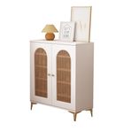 Rattan Kapılı 6 Katmanlı Ahşap Ayakkabı Dolabı, Spor Ayakkabılar için Dar Depolama Rafı, Yüksek Topuklu ve Terlik, Nefes Alabilir Tasarım, Kalınlaştırılmış Raflar, Giriş Yolu veya Dolap için Şık