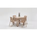Rattan Lüx 80x80 Masa Takımı 1 Masa + 4 Sandalye Cappucino Bahçe Balkon Teras Cappucino
