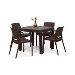 Rattan Lüx 80x80 Masa Takımı 1 Masa + 4 Sandalye Kahve Bahçe Balkon Teras Kahve