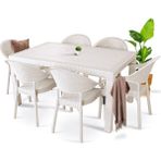 Rattan Masa Takımı 6 Kişilik Bambu Sandalye Seti Bahçe Balkon Teras Takımı 80X140 Camlı Masa - Cappuccino