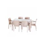 Rattan Masa Takimi 90X150 Camli Masa 6 Kisilik Sandalye Takimi Kapucino Renk