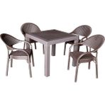 Rattan Masa Takımı 90x90 Camlı Masa 4 Kişilik Bambu Sandalye Seti Bahçe Balkon Teras Takımı - Kahverengi