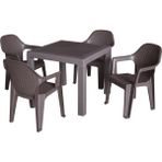 Rattan Masa Takımı 90x90 Camsız Masa 4 Kişilik Polo Rattan Sandalye Seti Bahçe Balkon Teras Takımı - Kahverengi - 90 x 90