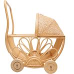 Rattan Oyuncak Çiçekli Bebek Arabası - Ahşap Desenli
