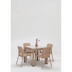 Rattan Small Lüx Camlı Cappucino Masa Takımı Bahçe&balkon 1 Camlı Masa 4 Sandalye Kahverengi
