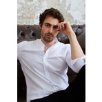 RAVANELLI Beyaz Hakim Yaka Modern Slim Fit Keten Görünümlü Flam Uzun Kol Erkek Gömlek