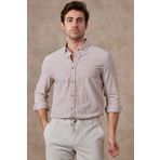RAVANELLI Erkek Çizgili Pamuk Keten Modern Slim Fit Gömlek