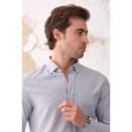 Ravanelli Ravanellı Giza Erkek Keten Görünümlü Pamuklu Slim Fit Dar Kesim Düğmeli Yaka Çizgili Gömlek - Siyah - L.