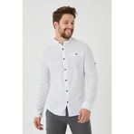 RAVANELLI Slim Fit Hakim Yaka Pamuklu Keten Görünümlü Flam Katlanabilir Uzun Kol Erkek Gömlek