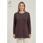 Ravencia Kadın Yaprak Desenli Taşlı Yırtmaçlı Nakış Işlemeli Likralı Viskon Anne Penye Bluz - Kahverengi - 2XL