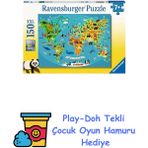 Ravensburger 132874 150 Parçalı Puzzle Hayvanlı Harita, Renkli + Play-Doh Oyun Hamuru