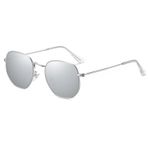 RAVI EYEWEAR Polarize Altıgen Güneş Gözlüğü Kadınlar ve Erkekler için Küçük Altıgen Aynalı Lens Poligon Güneş Gözlükleri, Gümüş Ayna, Suitable for all face shapes
