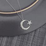 Ravza Gümüş 925 Ayar Gümüş Zirkon Taşlı Ay Yıldız Kolye