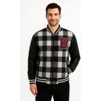 Rawea Fashion Erkek Kolej Ceket – Kareli Oduncu Kumaş, Kolları Suni Deri, Fermuarlı, Içi Kapitone Astarlı, Nakışlı Oversize Bahar & Kış Stil - Gri