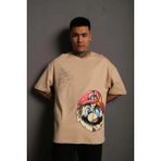 Rawea Fashion Erkek Mario Baskılı Oversize T-Shirt - Bej