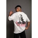 Rawea Fashion Erkek Oversize Tişört – Beyaz 24/1 Penye Kumaş, Bisiklet Yaka, Ön & Arka Baskılı, Streetwear Tarzı Rahat Büyük Kalıp T-Shirt- Beyaz - XL
