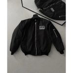 Rawea Fashion Erkek Siyah Bomber Mont – Fermuarlı, Cepli, Kapitone Astarlı, Göğüs Baskılı Tasarım Günlük Rahat Ceket - Siyah - XL