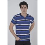 Rawea Fashion Erkek Yakalı Slim Fit Dokuma Çizgili T-Shirt - Mavi - XL