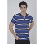 RAWEA FASHİON Erkek Yakalı Slim Fit Dokuma Çizgili T-Shirt - Mavi