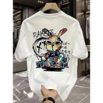Rawea Fashion Güneş Gözlüğü Grafikli Karikatür Tavşan Oversize Kısa Kollu Tişört Çift Tişört, Ilkbahar ve Yaz - Beyaz - XL