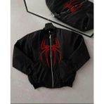 Rawea Fashion Örümcek Desenli Siyah Bomber Mont – Unisex Kullanıma Uygun, Fermuarlı Cepli, Kapitone Astarlı, Bahar Kış Günlük Giyim Için Moda Ceket Modeli - Siyah - XS