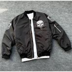 Rawea Fashion Siyah Askeri Tarz Bomber Mont – Unisex, Punisher Skull Detaylı, Fermuarlı, Cepli, Uzun Kollu, Bahar ve Kış Günlük Moda Için Uygun - Siyah - XL
