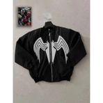 Rawea Fashion Unisex Siyah Bomber Mont – Venom Beyaz Örümcek Logolu, Fermuarlı Cepli, Kapitone Astarlı Günlük Mont - Siyah