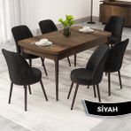 Rax Serisi Açılabilir 80X132 Barok Ahşap Desen Mutfak Masası Takımı ve 6 Sandalye - Siyah
