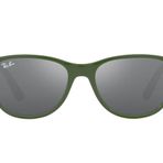 Ray-Ban Çocuklar için Rj9077s Kare Güneş Gözlüğü, Kauçuk Üzerine Yeşil Gri/Gri Aynalı Gümüş, 49 mm