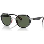 RAY-BAN FERRARI 3703M F00771 51 Erkek GÜMÜŞ Yuvarlak Çerçeve Güneş Gözlüğü - Siyah