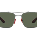 Ray-Ban Kadın Rb3715m Scuderia Ferrari Koleksiyonu Kare Güneş Gözlüğü, Gunmetal/Koyu Yeşil, 58 mm
