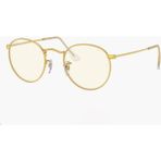 Ray-Ban RB3447 Round Unisex Güneş Gözlüğü Gold Metal Çerçeve Şeffaf Cam Mavi Filtre Fotogrey - Altın
