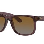 Ray-Ban RB4165 Justin Dikdörtgen Güneş Gözlüğü, Şeffaf Koyu Kahverengi/Polarize Gradyan Kahverengi, 54 mm