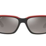 Ray-Ban RB4393m Scuderia Ferrari Koleksiyonu Dikdörtgen Güneş Gözlüğü, Kauçuk Üzerine Siyah Kırmızı/Gri Aynalı Degrade Polarize, 56 mm