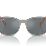 Ray-Ban Rj9079s Kare Güneş Gözlüğü, Kauçuk üzerine Gri Turuncu/Gri Aynalı Siyah, 49 mm